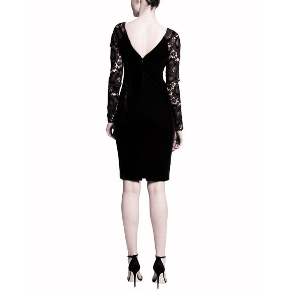 NWT Badgley Mischka Black Velvet and Lace Cocktail Dress $495 - Picture 4 of 15